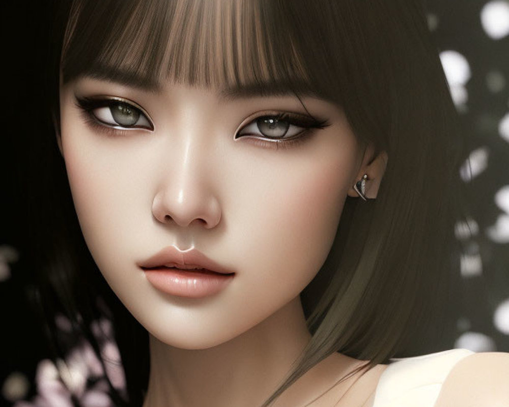 Sharp-featured female digital portrait with short hair and piercing eyes