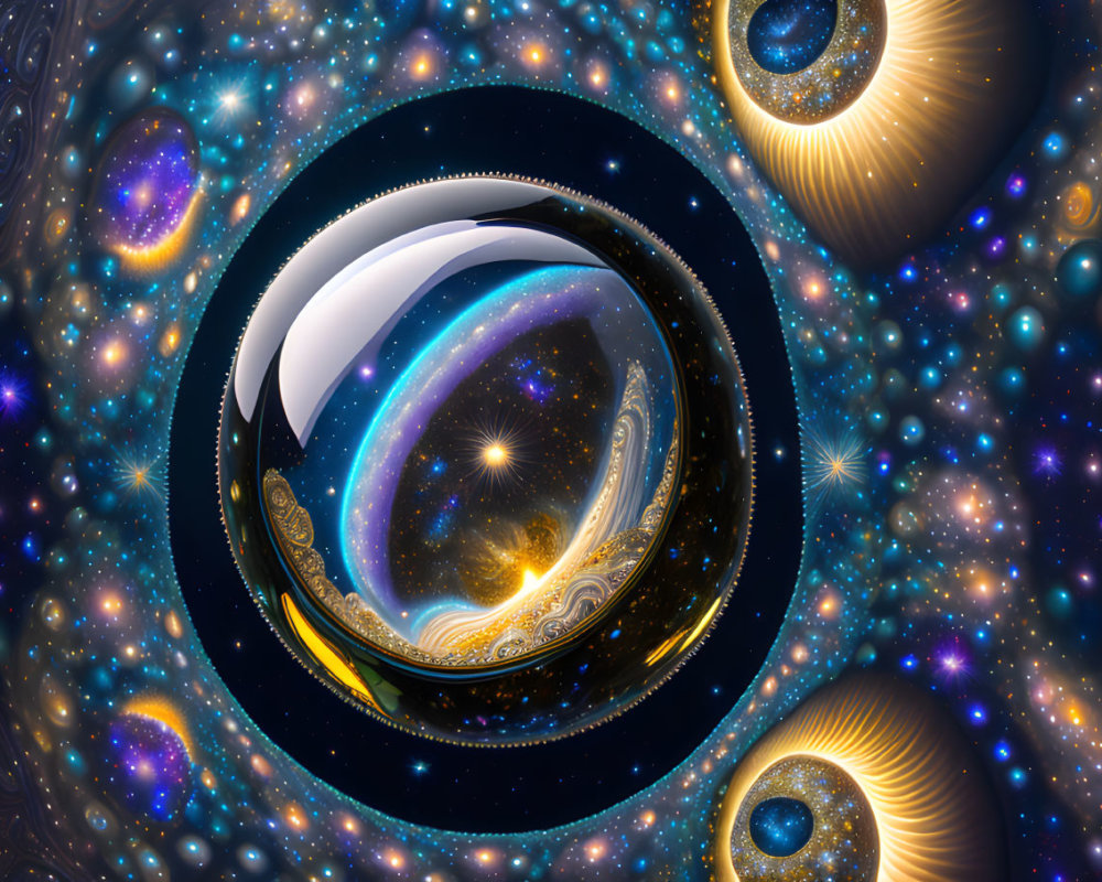 Celestial Fractal Art with Swirling Stars in Cosmic Setting