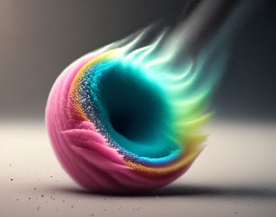 Colorful Object with Fiery Tail in High-Speed Motion