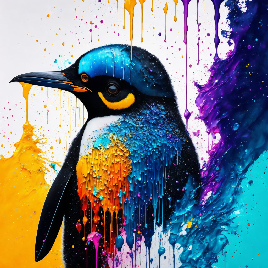 Colorful Penguin Artwork with Abstract Background