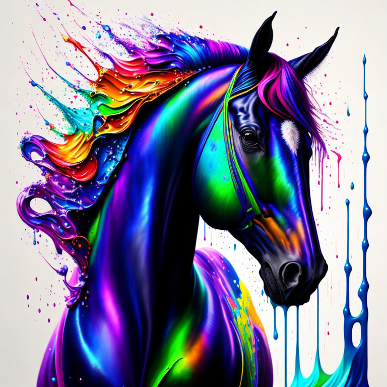 Colorful mane horse illustration on white background