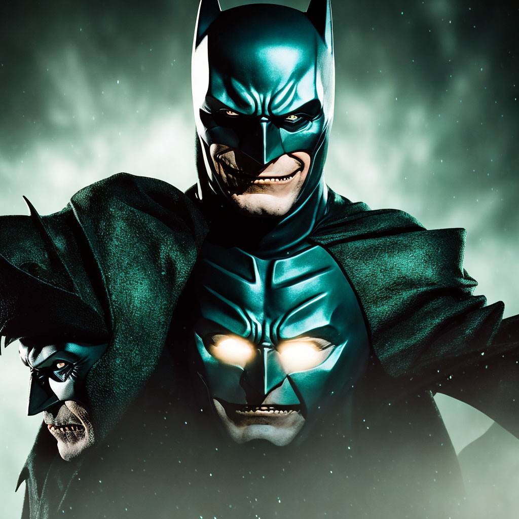 Menacing Batman costume against starry backdrop