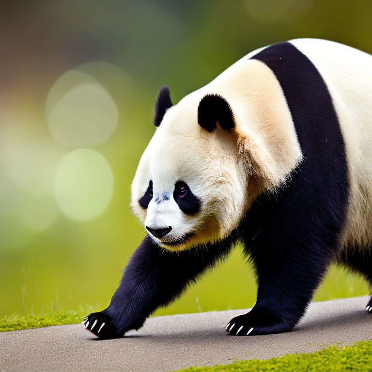 Majestic Giant Panda Walking in Lush Green Setting