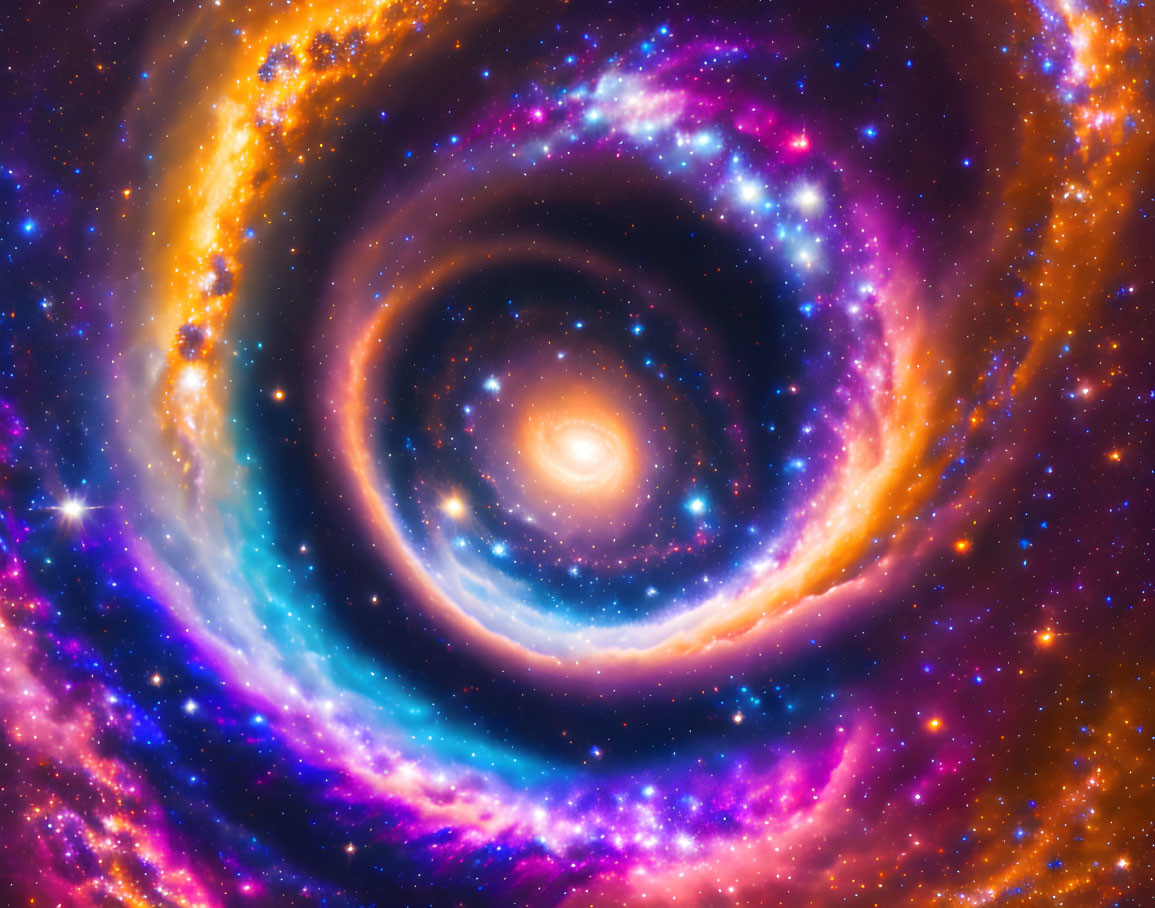 Colorful Spiral Galaxy with Swirling Arms in Blue, Pink, and Orange