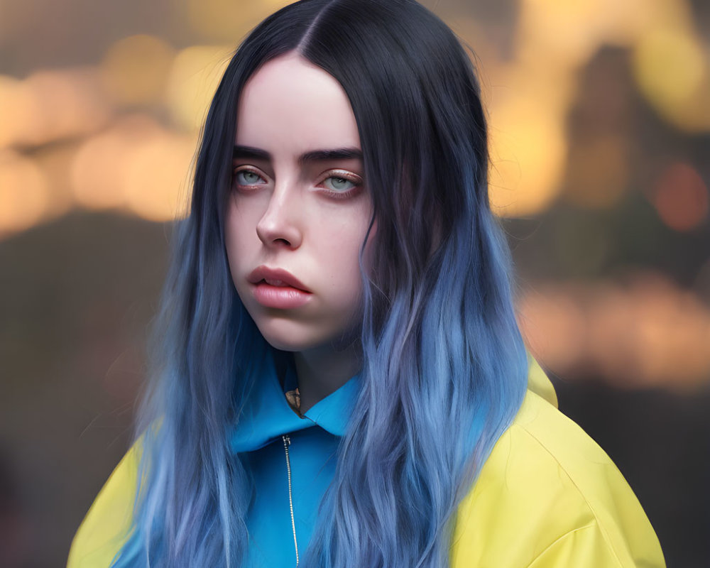 Striking Blue Hair and Yellow Jacket Portrait
