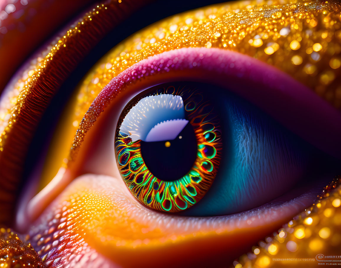 Detailed Hyper-Realistic Eye with Vivid Colors and Glittery Skin