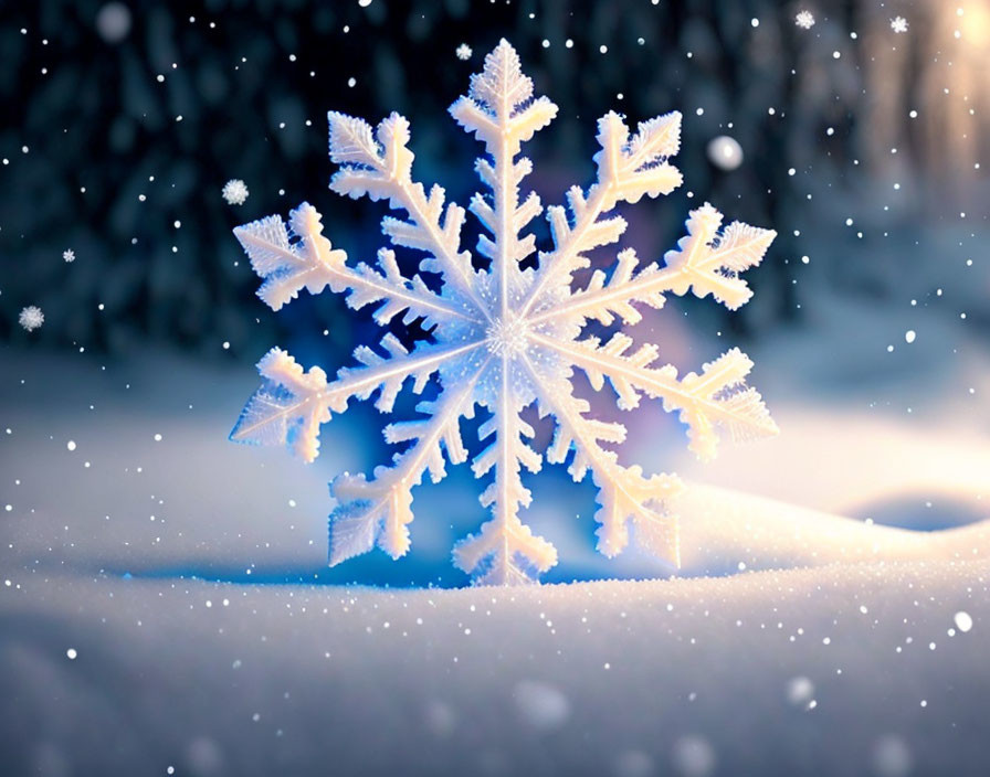 Intricate Snowflake Design on Wintry Background