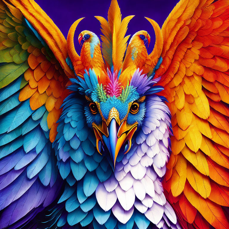 Colorful Bird with Blue, Orange, and Purple Feathers