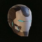 Red and Gold 3D Helmet with Glowing Blue Eyes