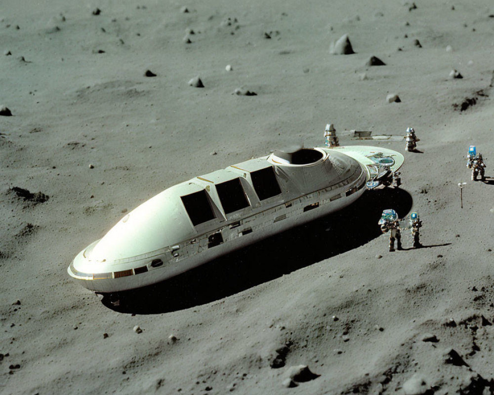 Spacecraft on Lunar Surface with Astronauts and Equipment