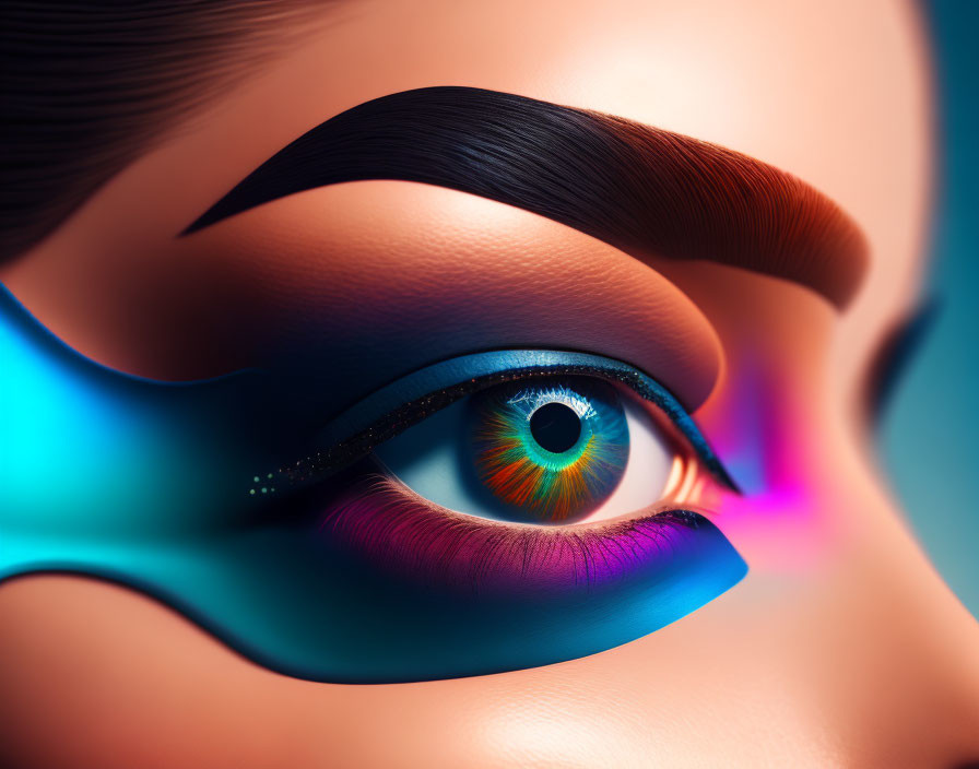 Colorful Makeup with Vibrant Eyeshadow and Sculpted Eyebrow