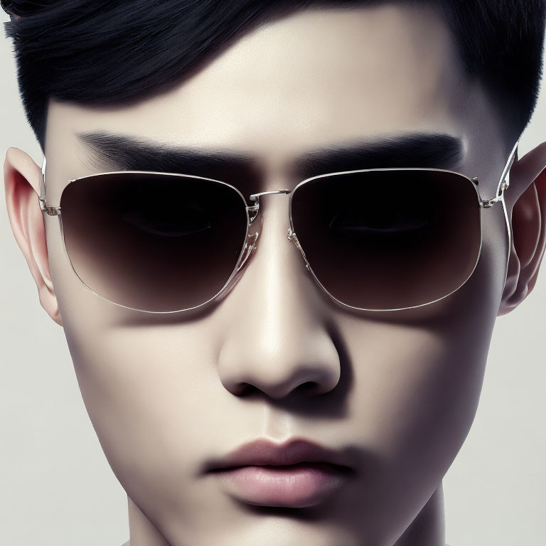Detailed close-up of person in aviator sunglasses with reflection