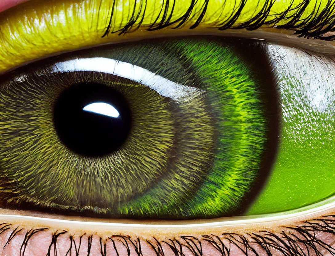 Detailed Vibrant Green Human Eye with Iris Patterns and Eyelashes