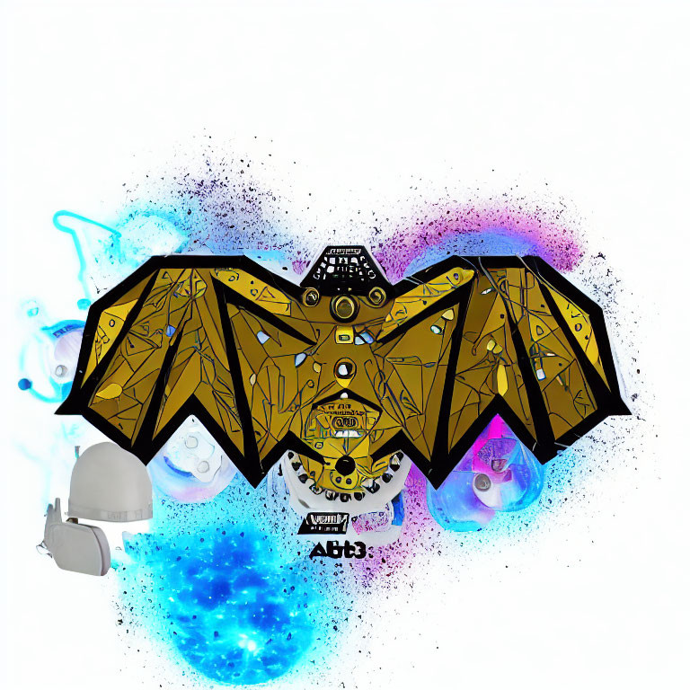 Geometric Bat Illustration with Golden Hues and Watercolor Effects