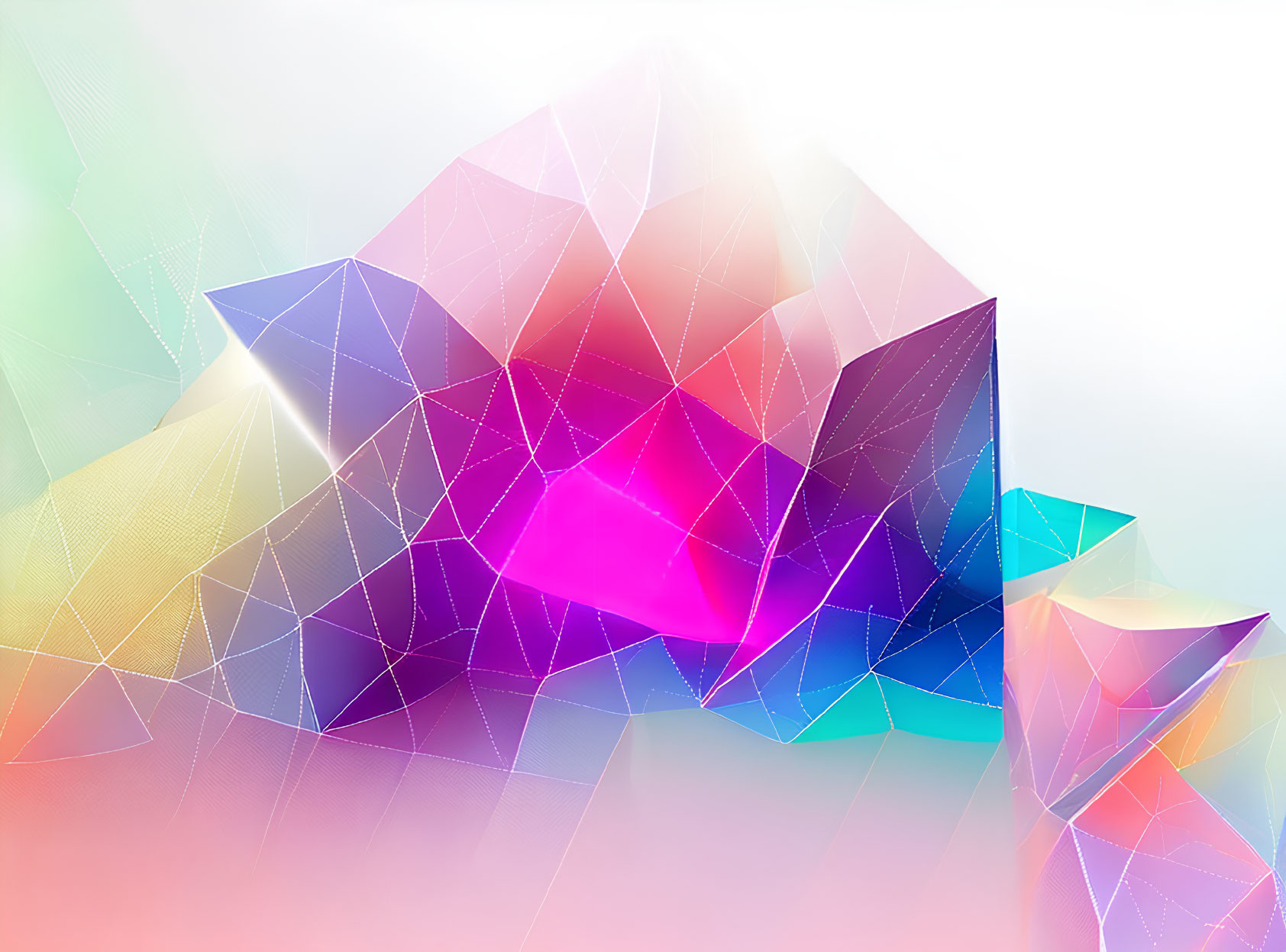 Vibrant low-poly geometric design in cool blues to warm pinks and yellows