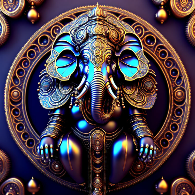 Ornate Elephant Head Artwork with Intricate Patterns