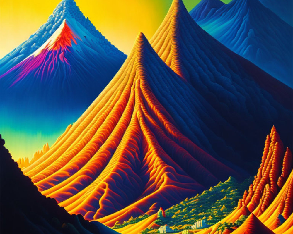Colorful Stylized Mountain Artwork in Vibrant Hues