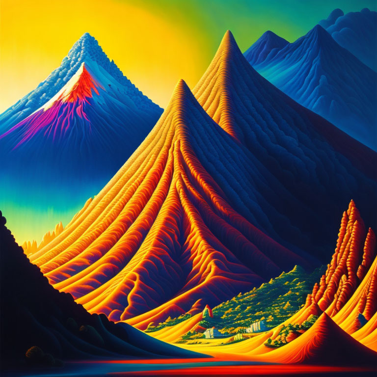 Colorful Stylized Mountain Artwork in Vibrant Hues