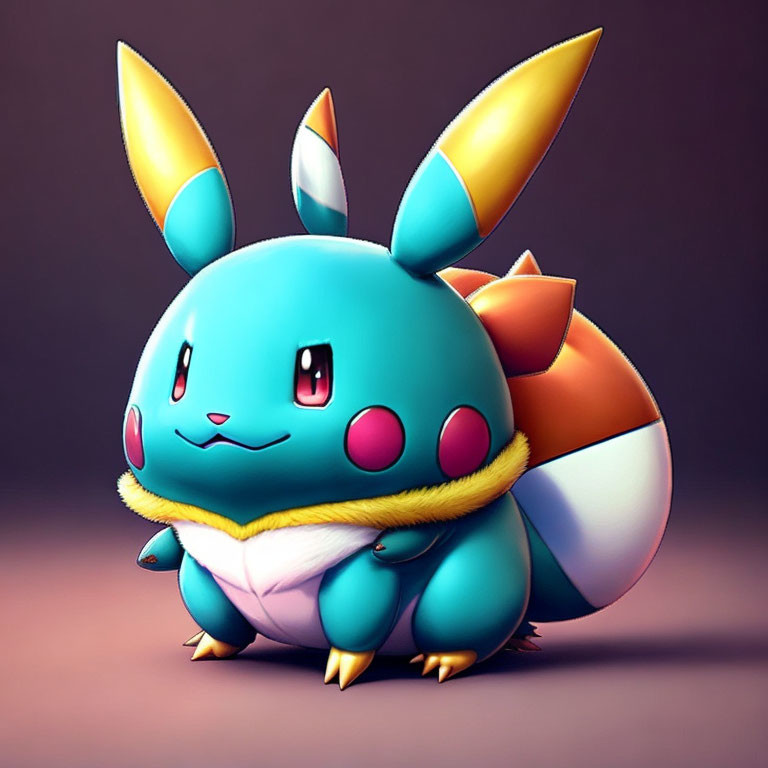 Colorful chubby creature with large ears in 3D illustration