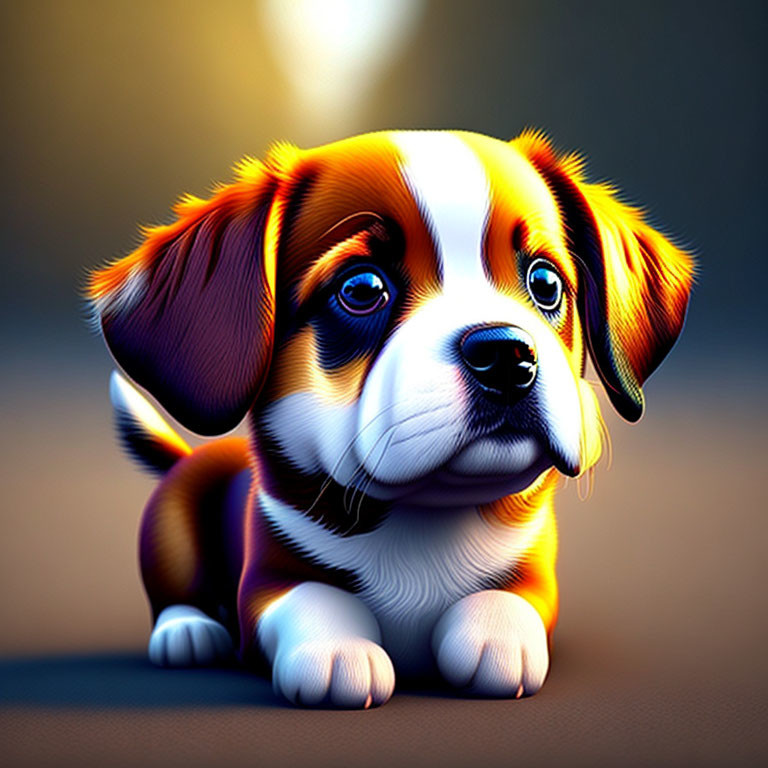 Colorful Digital Illustration: Cute Beagle Puppy with Sad Eyes