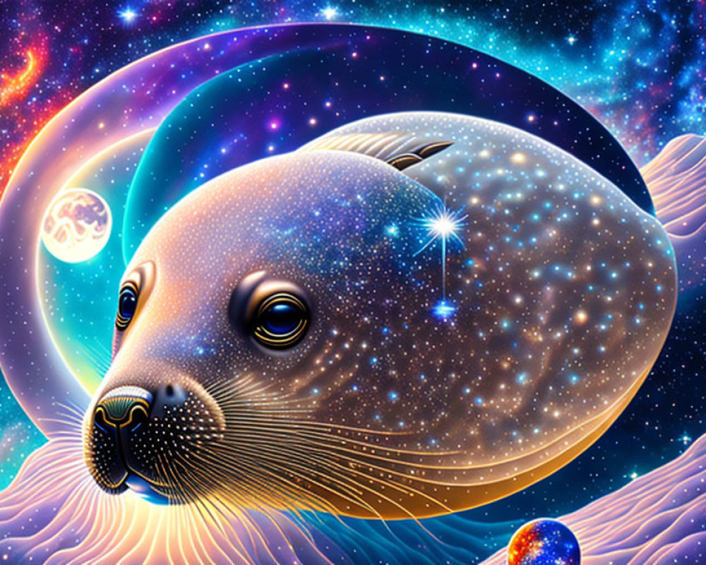 Seal blended with cosmic elements in vibrant colors