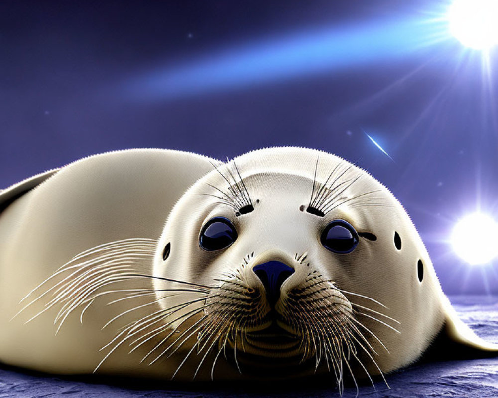 Seal with expressive eyes on starry background