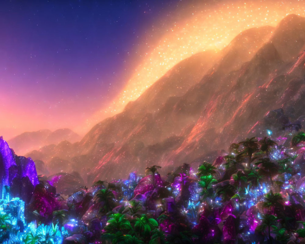Luminous Fantasy Landscape with Purple Hues at Dusk