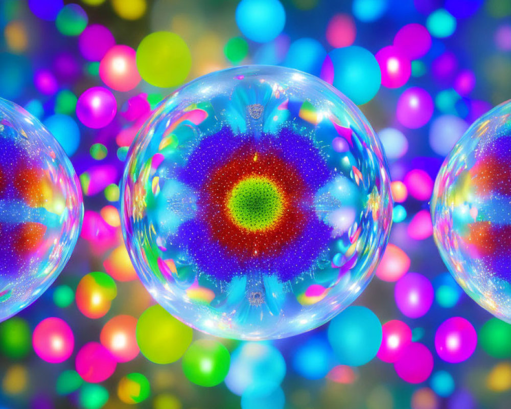 Colorful Soap Bubbles with Bokeh Lights and Swirling Patterns