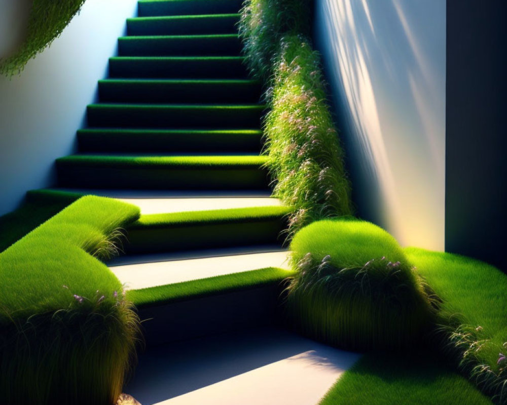 Lush Green Grass Staircase in Natural Light