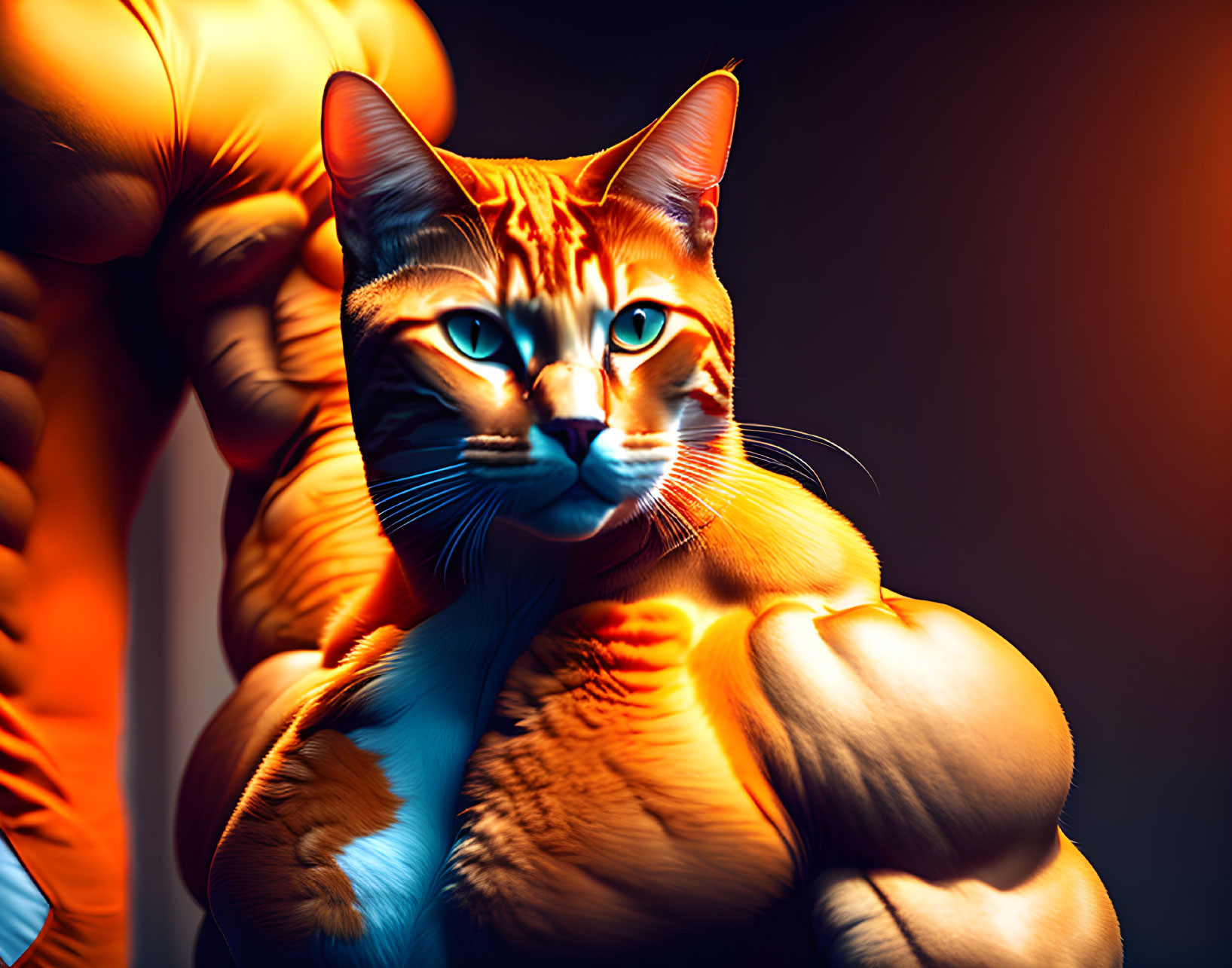 Muscular Orange Cat with Prominent Biceps and Confident Gaze