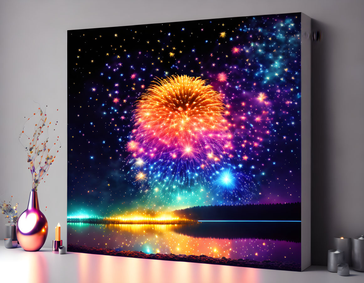 Colorful Fireworks Canvas Print in Modern Room