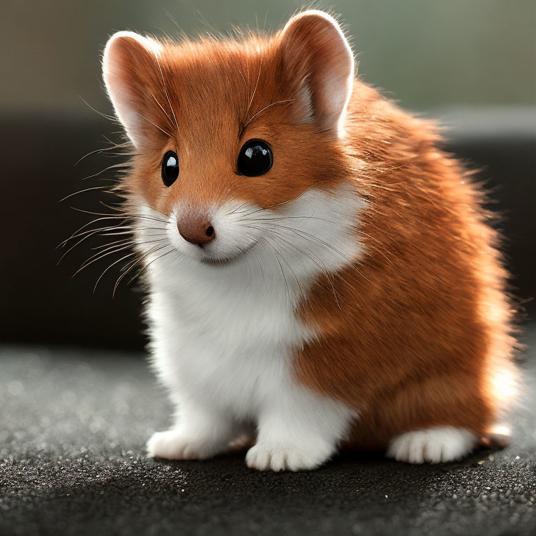 Fluffy hamster-bodied creature with red and white cat features