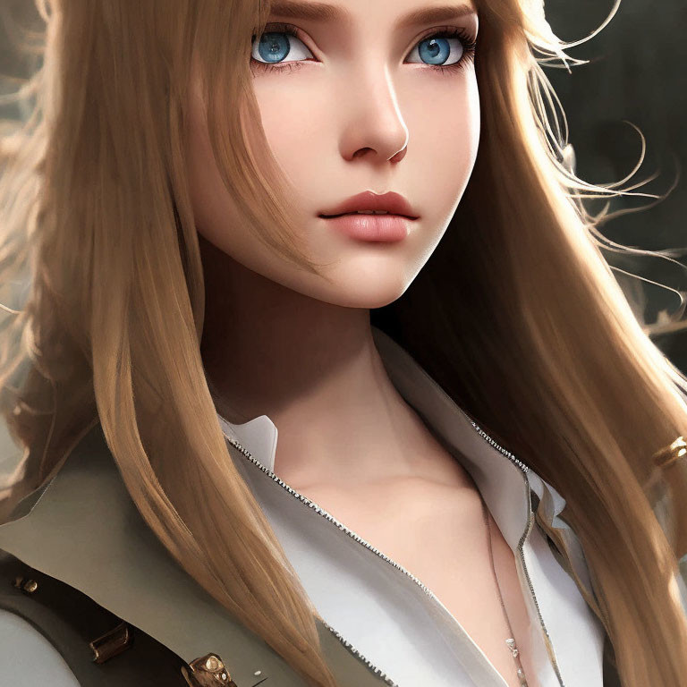 Blonde Female Character Portrait with Blue Eyes and White Top