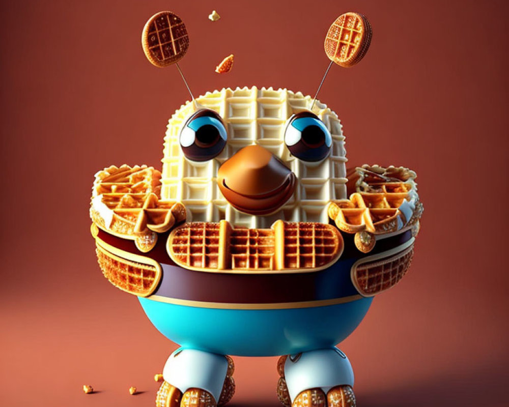 Whimsical 3D Waffle Character Illustration in Warm Setting