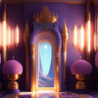 Fantasy-inspired portal with golden edges in a purple room