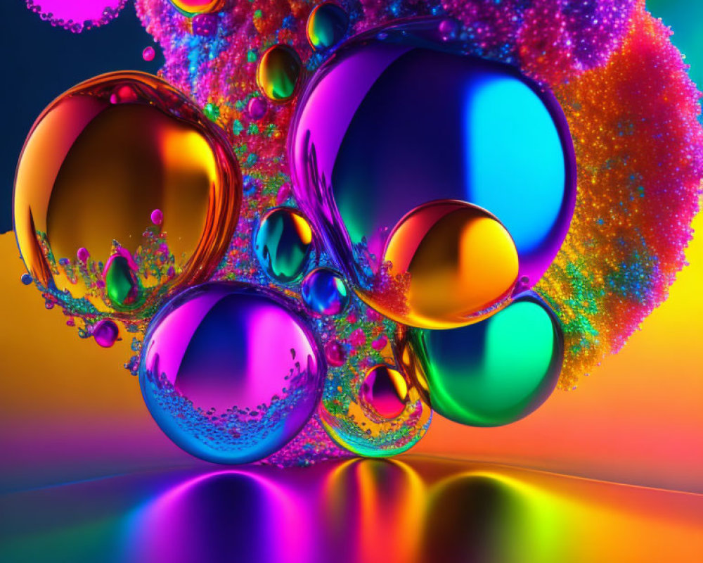 Vibrant 3D Spheres on Rainbow Gradient Background