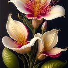 Detailed Pink and White Lilies on Dark Background