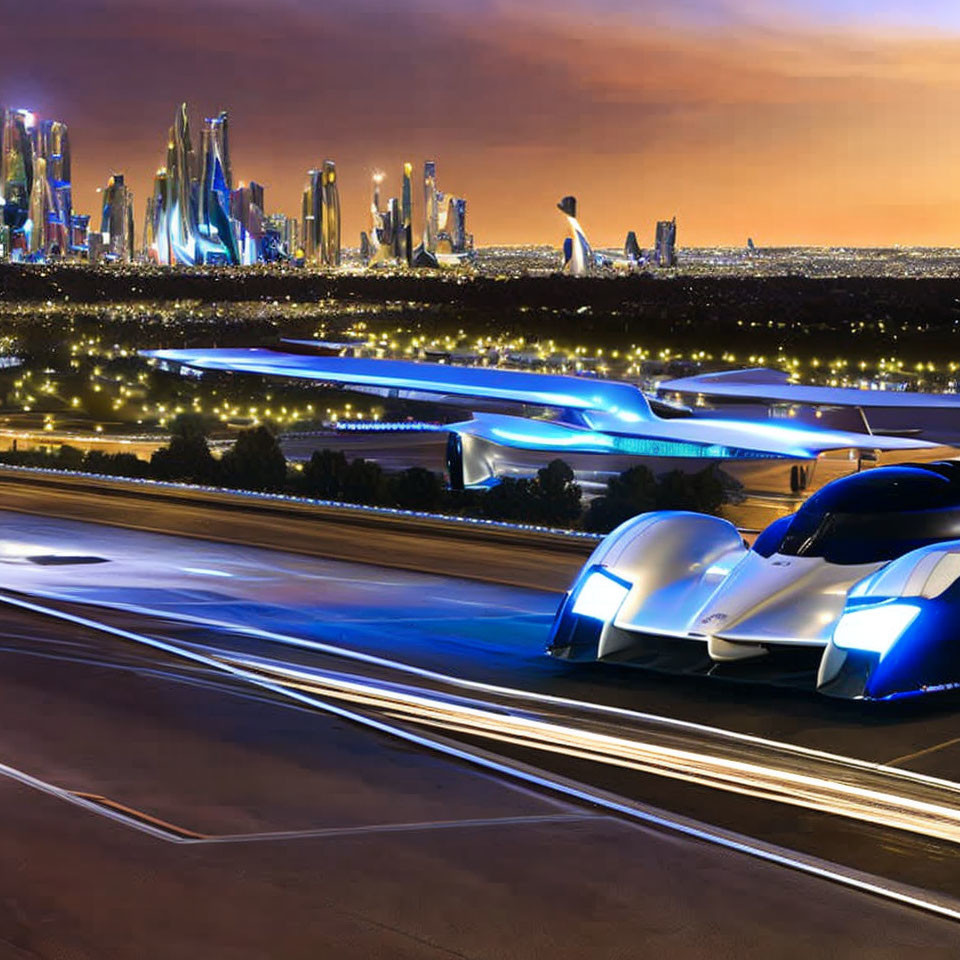 Futuristic Cityscape: Illuminated Buildings & Advanced Vehicles
