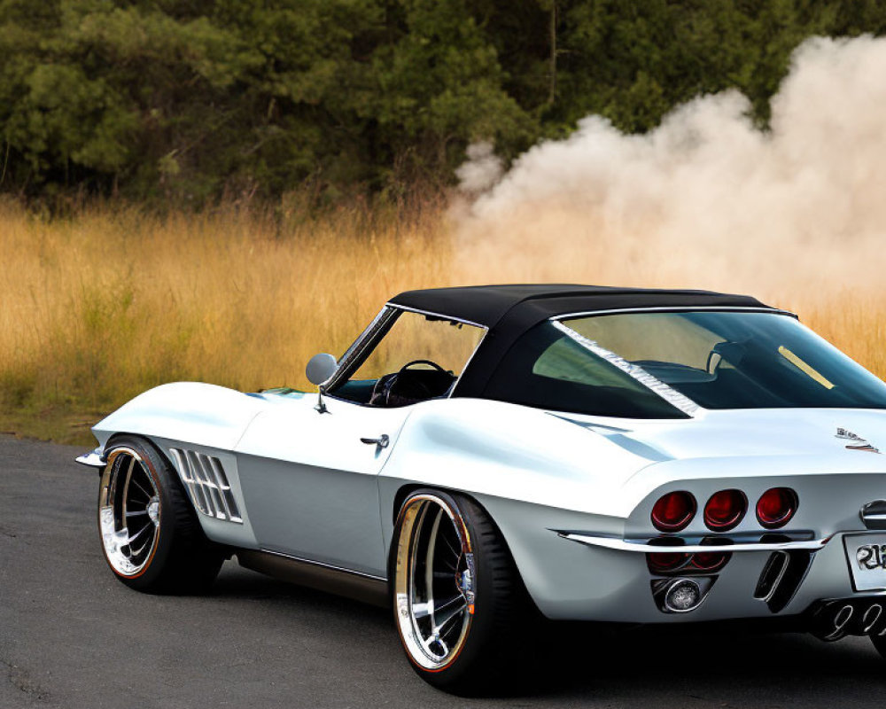 Vintage Corvette Convertible Custom Paint Burnout on Asphalt Road