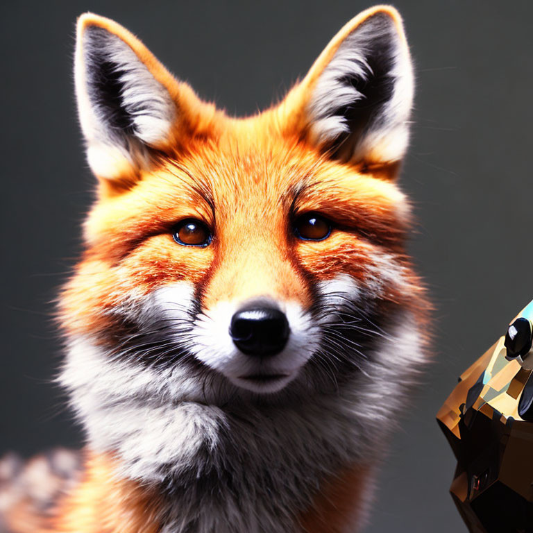 Realistic fox face beside pixelated fox: natural vs. digital art contrast