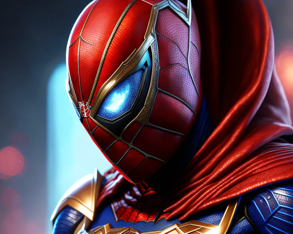 Detailed Spider-Man Suit with Red and Blue Design and Glowing Eyes