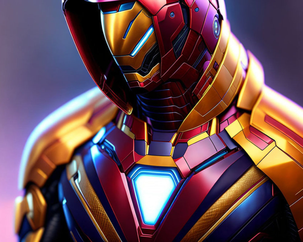 Detailed Close-Up of Red and Gold Iron Man Armor's Arc Reactor