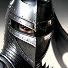 Detailed Close-Up of Person in Metallic Knight's Helmet