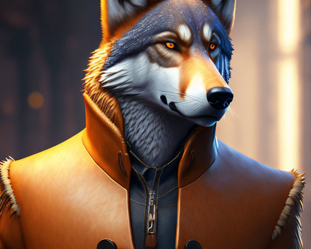 Stylized anthropomorphic wolf in leather jacket illustration