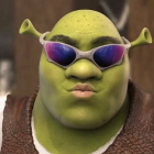 Detailed 3D Rendering of Smug Shrek on Brown Background