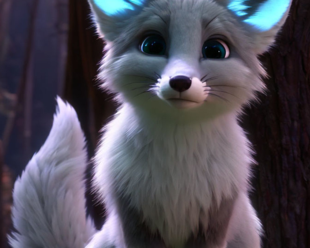 Anthropomorphic fox creature with glowing blue eyes and illuminated ears.