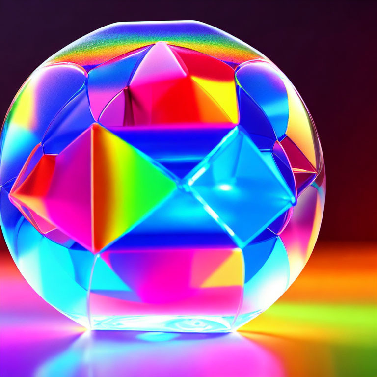 Vibrant 3D Rendered Crystal Structure in Rainbow Sphere