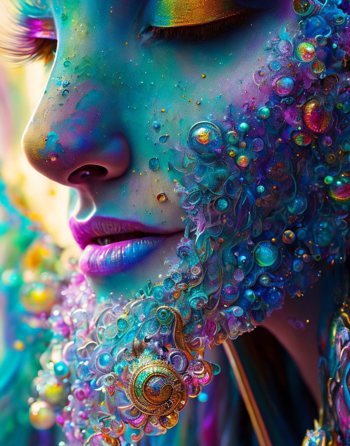 Colorful Close-Up of Person with Cosmic Makeup & Adornments