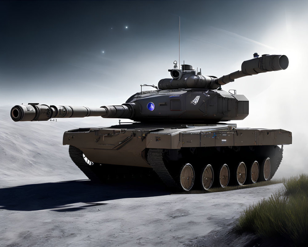 Modern Main Battle Tank with Large Caliber Gun in Barren Landscape