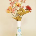 Colorful Flower Bouquet Painting in White Vase with Lively Splashes